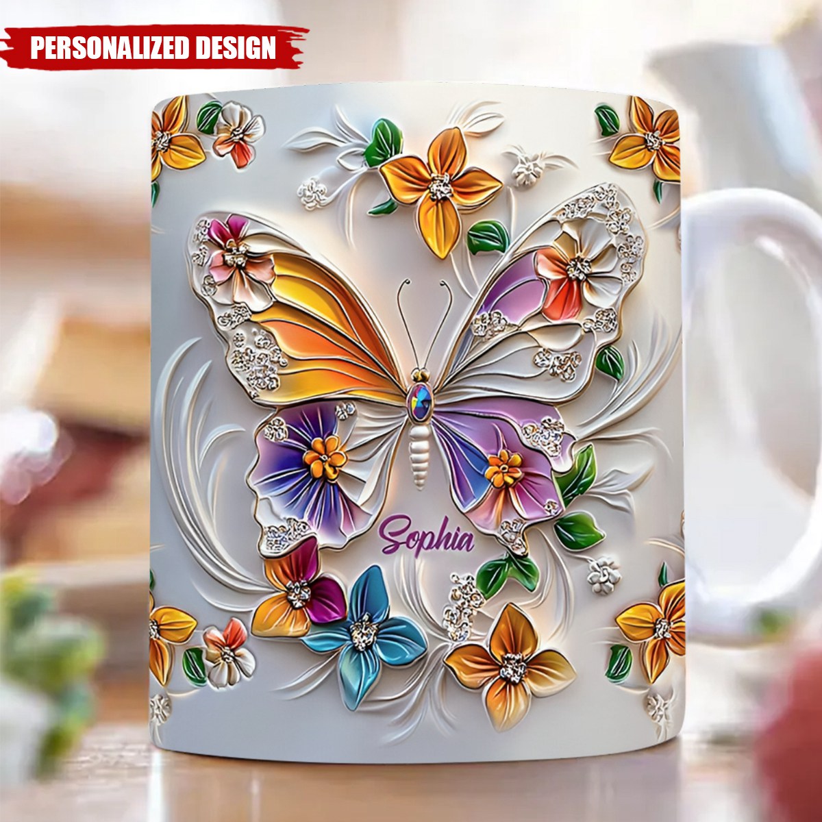 Stunning Butterfly-Personalized Butterfly Accent Mug-Gift For Friends