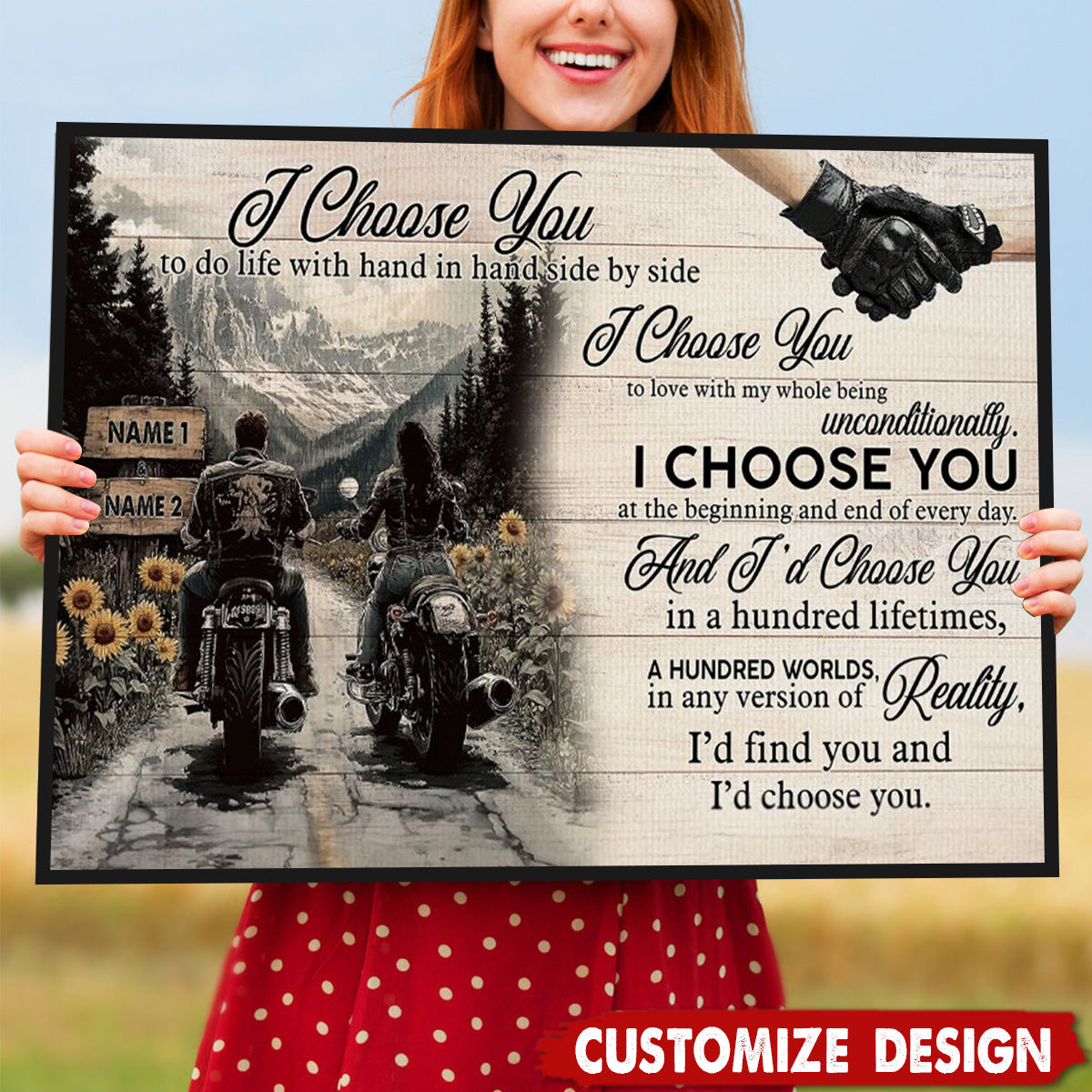 I Choose You-Personalized Vintage Couple Biker Poster-Gift For Motorcycle-Loving Couple
