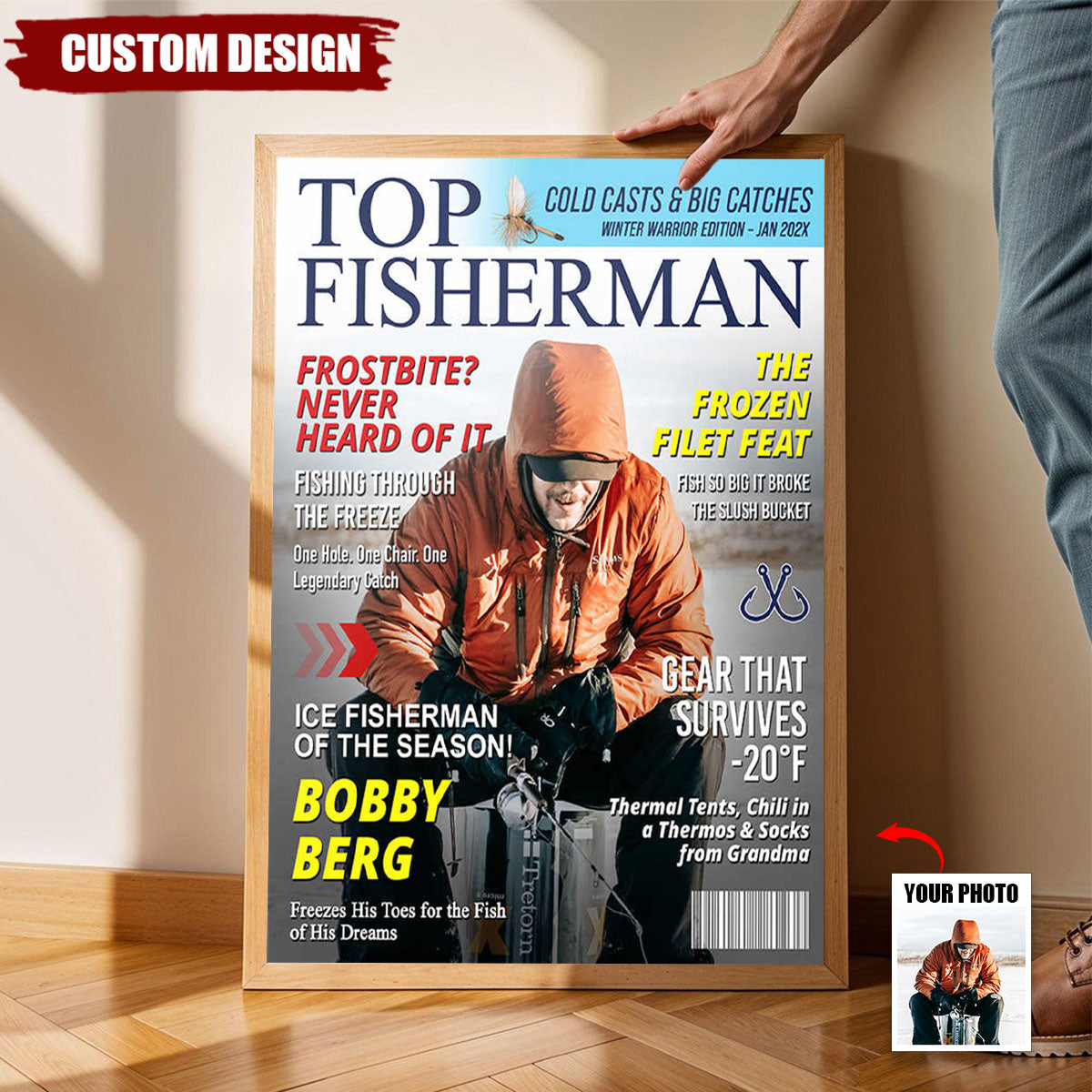 Custom Ice Fishing Magazine Cover, Fishing Gifts for Men, Fishing Gifts for Him, Fishing Dad Gift, Fishing Lover Gift