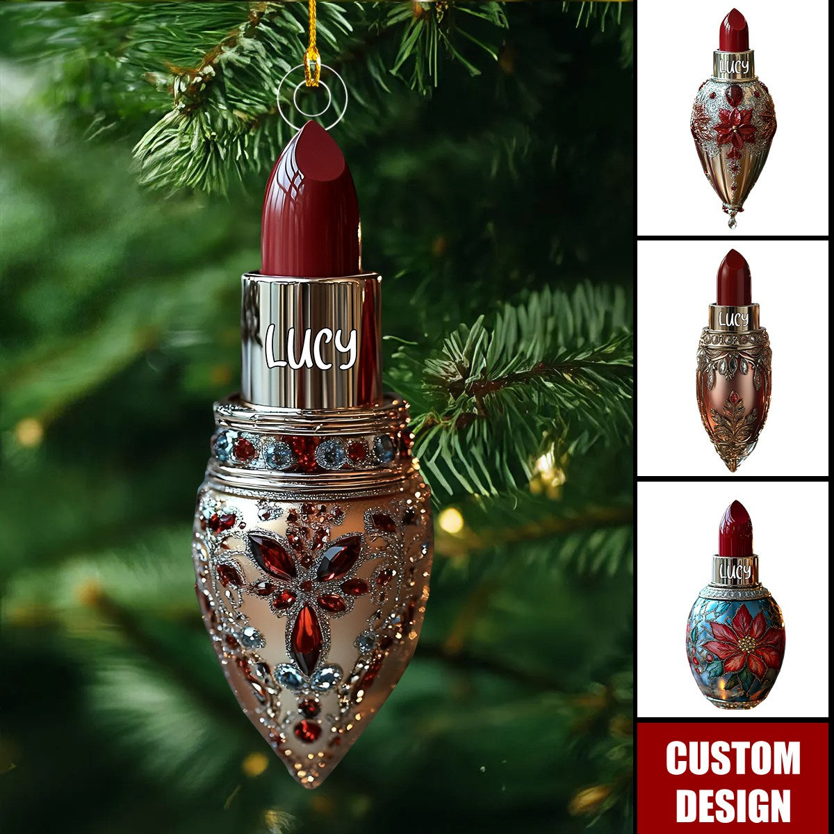 Personalized Lipstick Christmas Ornament