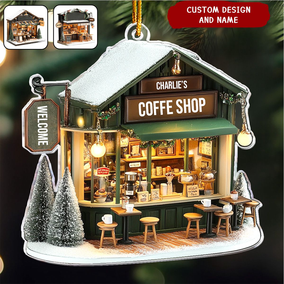 Personalized Coffee Shop,Coffee Bar, Coffee Store Christmas Ornament-2024 New Release