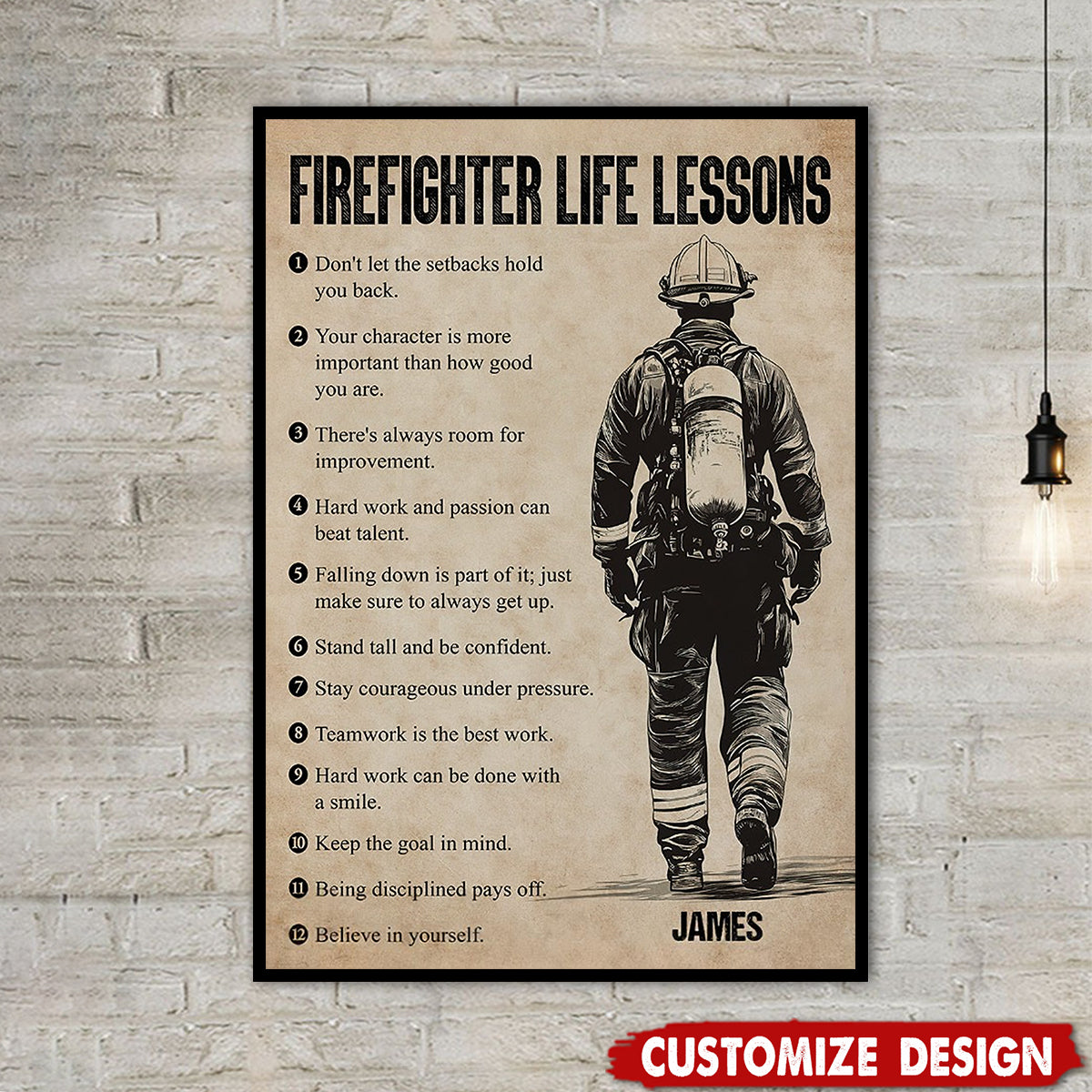Firefighter Life Lessons-Motivational Personalized Firefighter Boy Poster