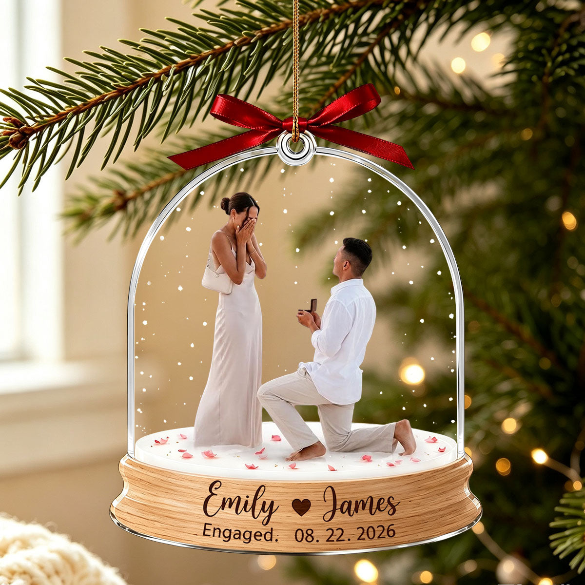 Engagement Christmas Ornament, Custom Photo Proposal Snowglobe Acrylic Ornament, First Christmas Engaged Gift, Couple Keepsake