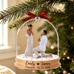 Engagement Christmas Ornament, Custom Photo Proposal Snowglobe Acrylic Ornament, First Christmas Engaged Gift, Couple Keepsake