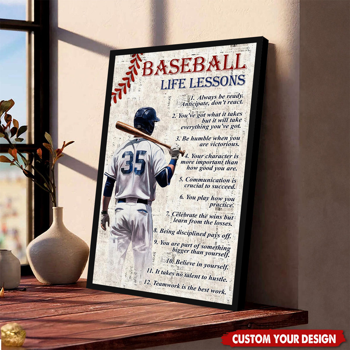 Personalized Baseball Life Lessons Poster - Gift For Baseball Athletes, Coaches, and Fans