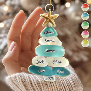 Sea Glass Christmas Family Name Tree - Personalized Shaped Acrylic Ornament