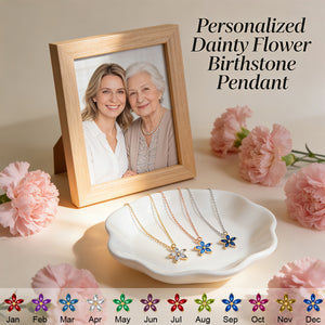 Personalized Dainty Flower Birthstone Pendant -Gift For Family Holiday