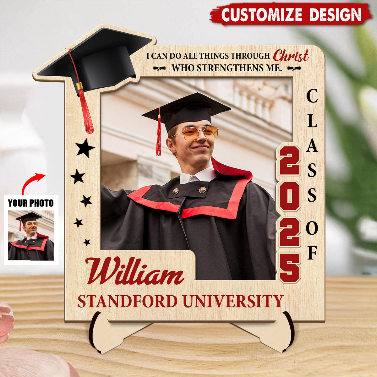 I Can Do All Things Through Christ  - Personalized 2-Layered Graduation Wooden Plaque