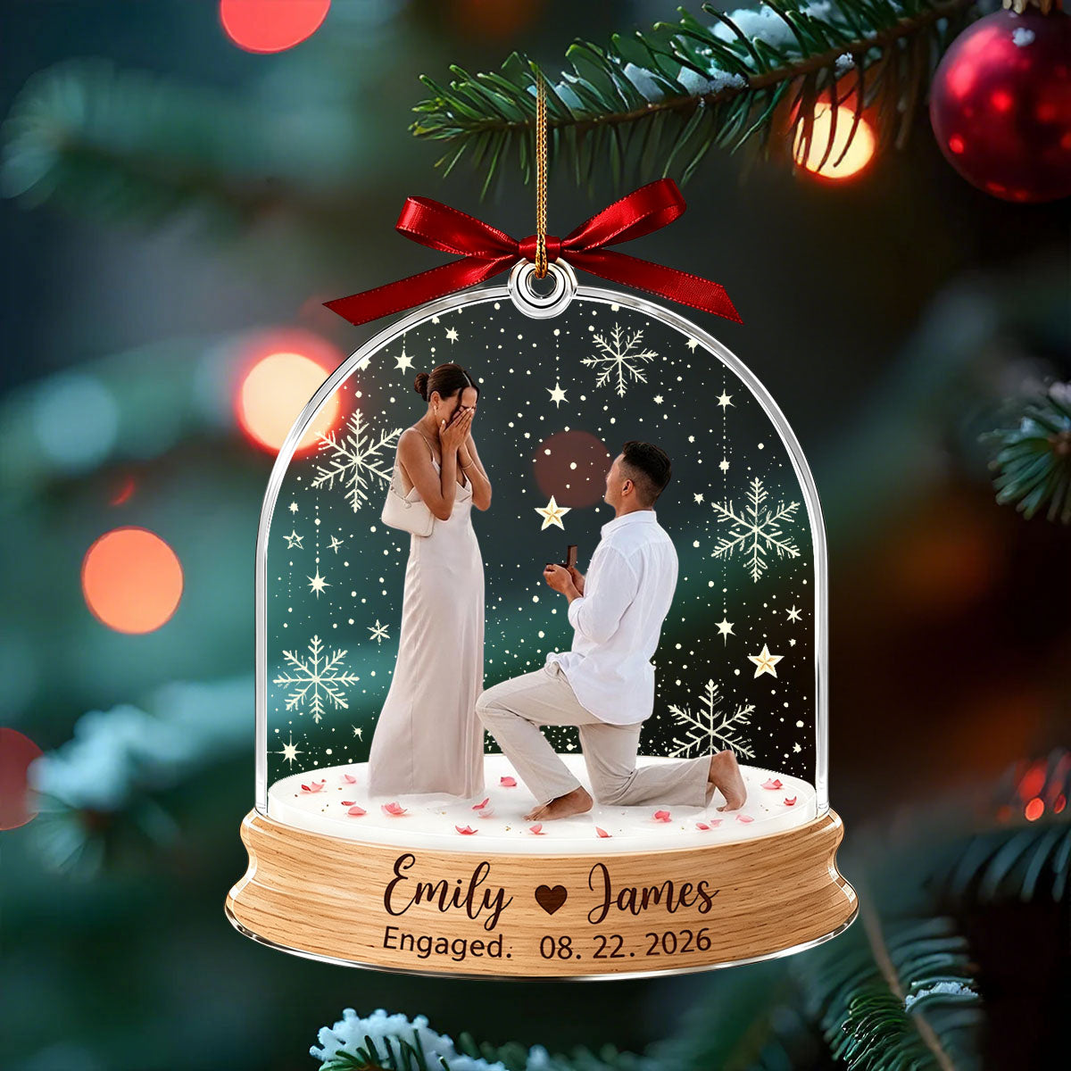 Engagement Christmas Ornament, Custom Photo Proposal Snowglobe Acrylic Ornament, First Christmas Engaged Gift, Couple Keepsake