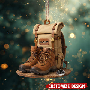 Personalized Hiking 2D Flat Acrylic Ornament, Custom Hiking Lovers Christmas Ornament, Unique Camping Lover Gift, Xmas Gift For Hiking Club