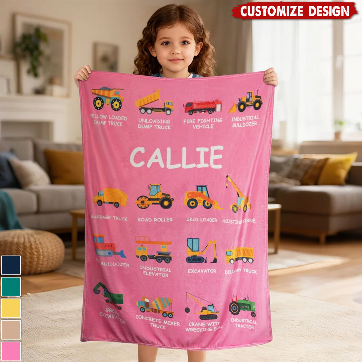 Personalized Construction Truck Blanket - Gift for Kids Truck Lovers