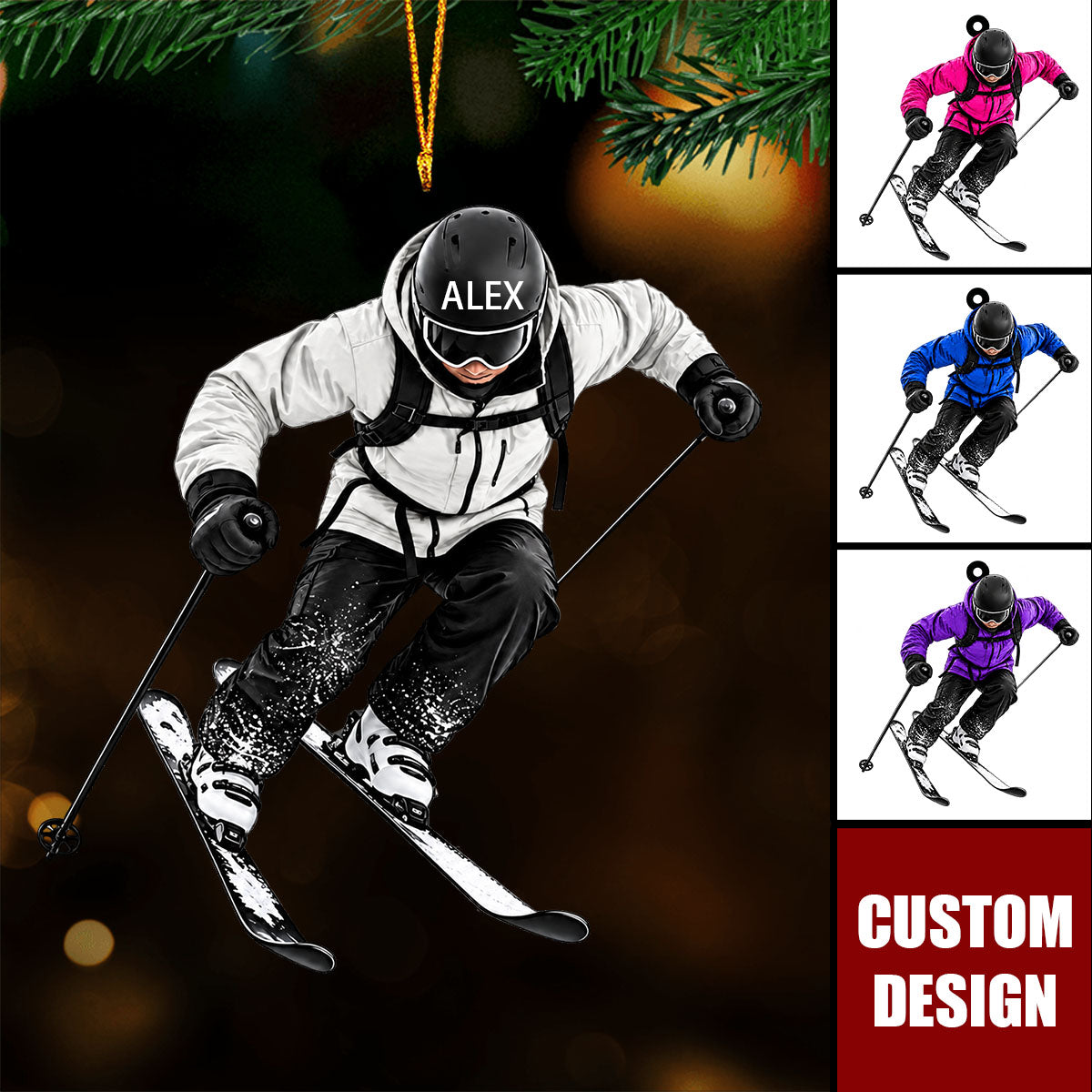 Personalized Ski Ornament,  Skier Skiing Gift