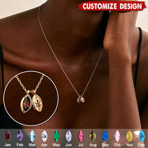 Personalized Leaf Birthstone Necklace - Gift For Mom Grandma