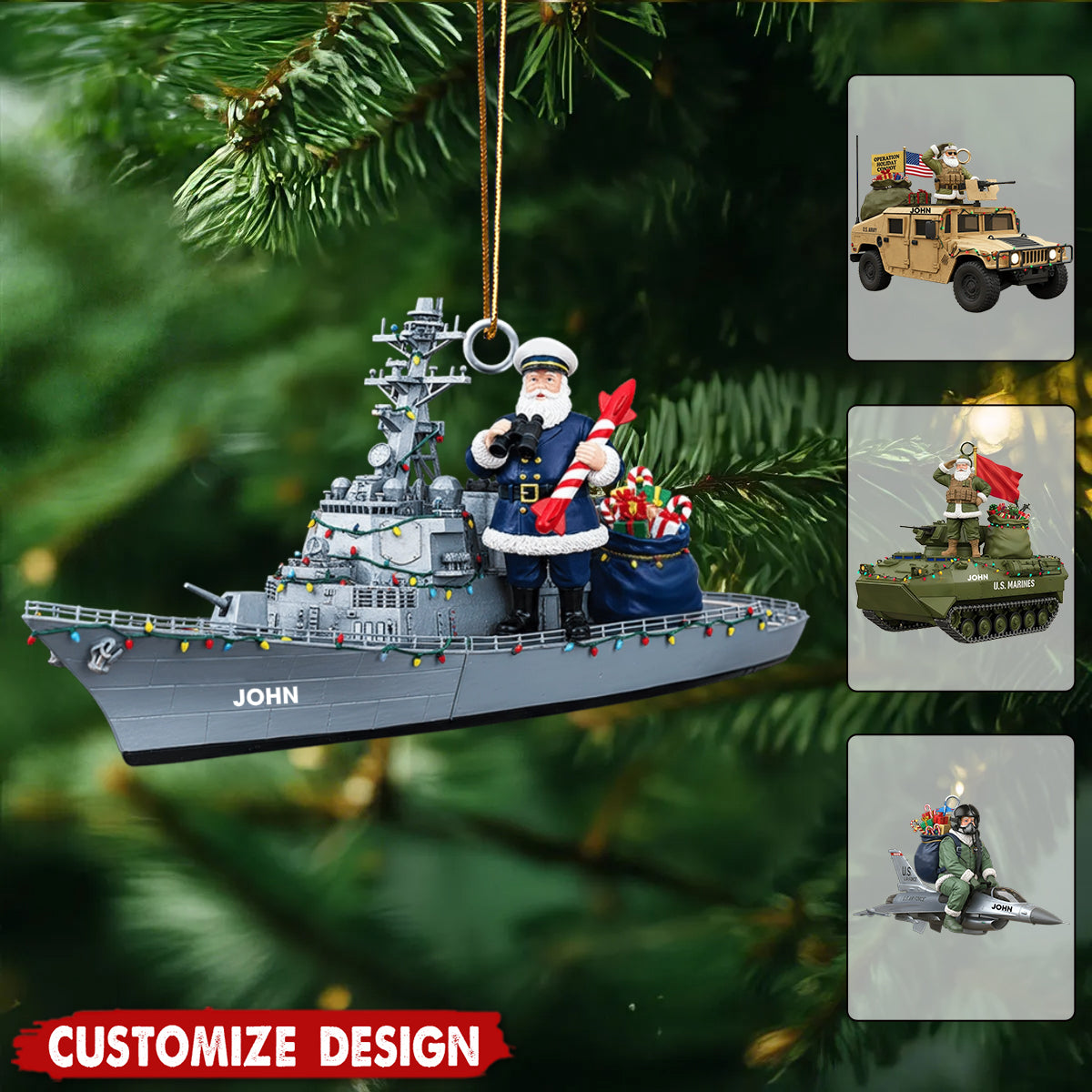 Personalized Military Christmas Ornament - Gift for Military Enthusiasts