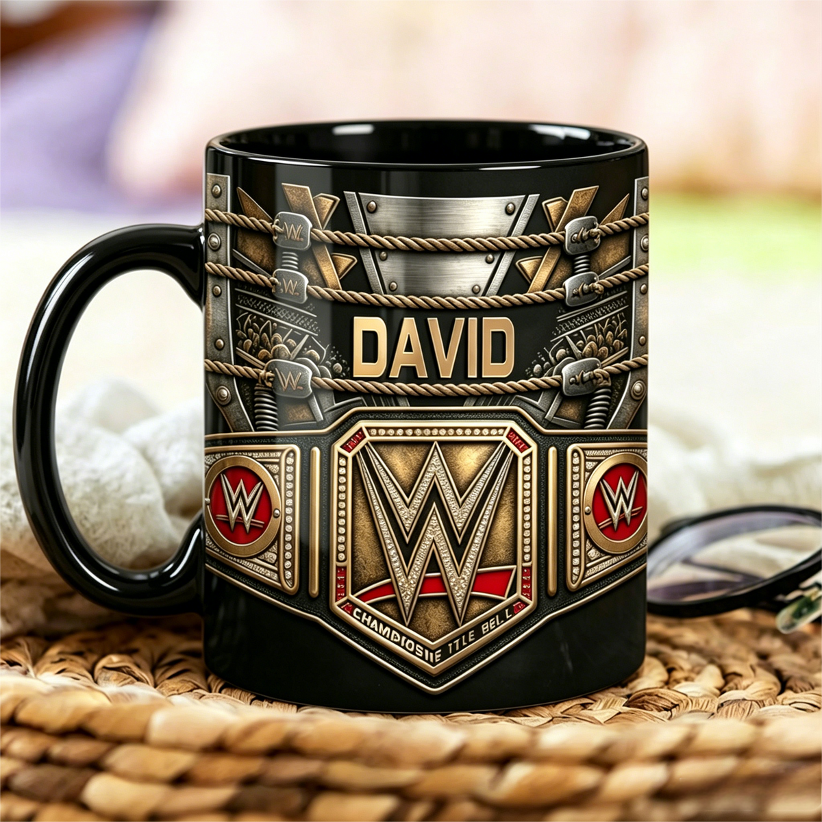 Personalized Wrestling Champion Mug, Custom Name Belt Style Mug, Wrestling Fan Gift