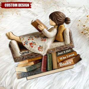 Personalized Man Woman Book Lover Reading Book On Sofa Wooden Plaque
