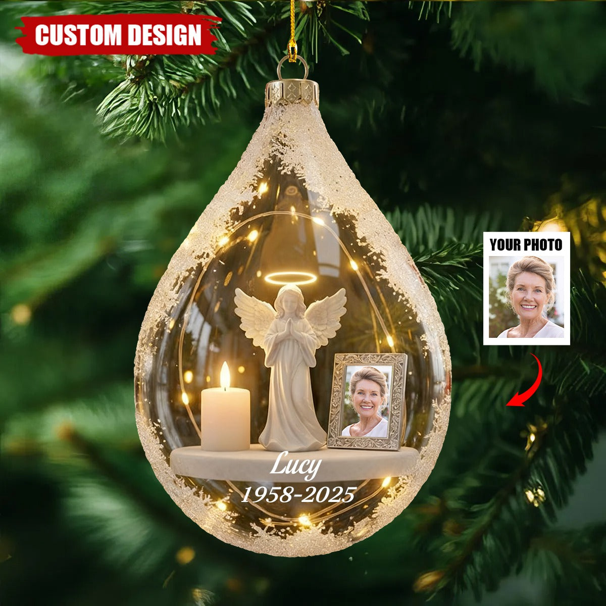 Personalized Angel and Candle Memorial Christmas Ornament –Memorial Gift