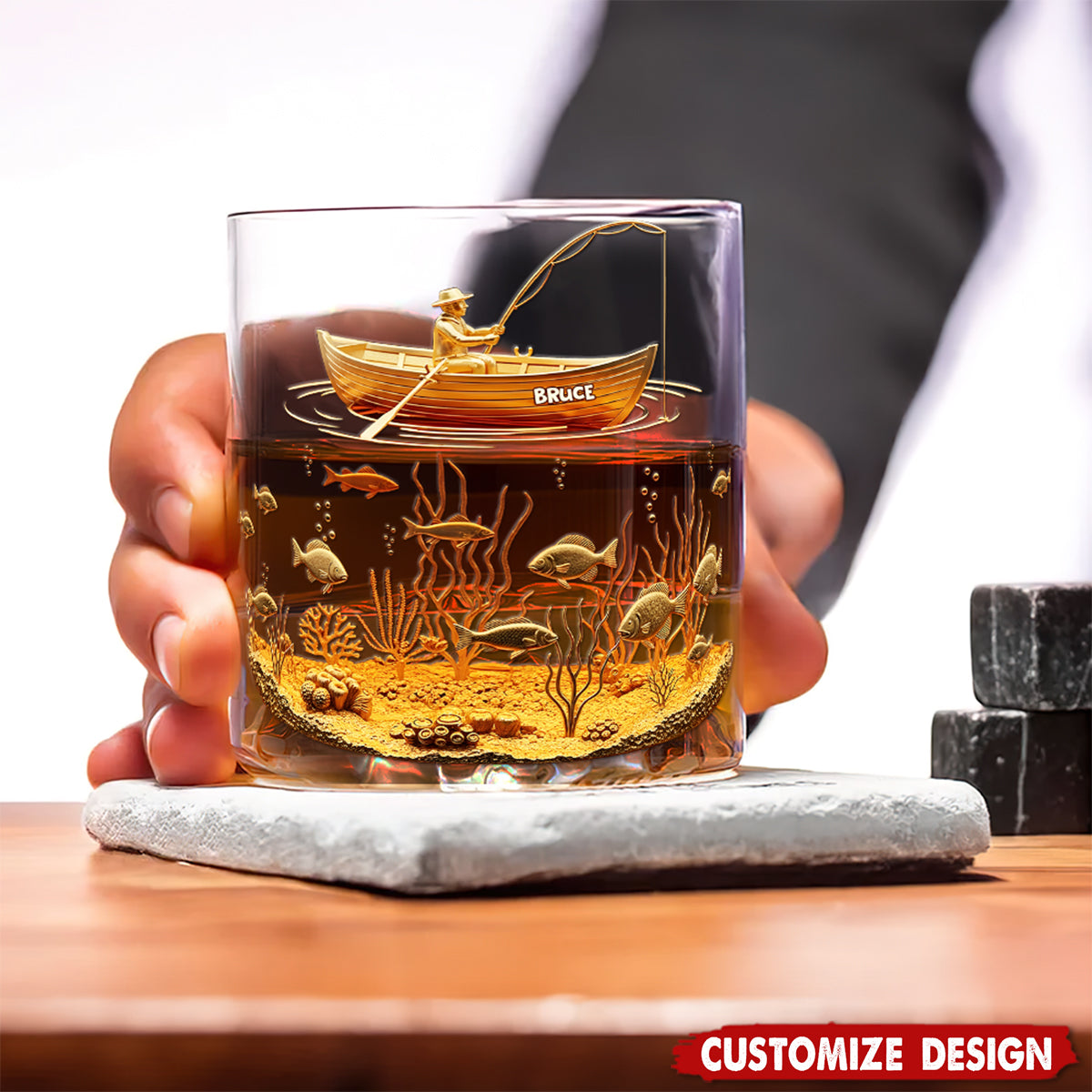Personalized Fishing Man Whiskey Glass - Gifts For Fishing Lovers