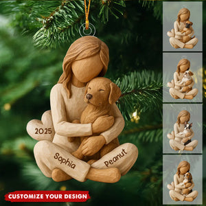 Girl/Boy Hugging Dog - Personalized Christmas Ornament - Gift For Dog Lover
