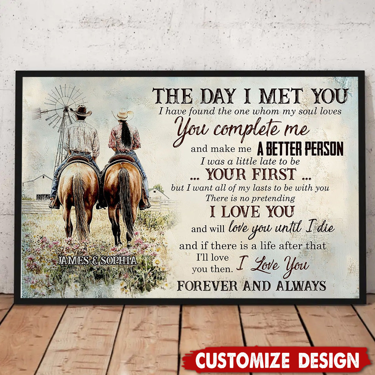 The Day I Met You-Personalized Cowboy Cowgirl Couple Poster-Gift For Rodeo-Loving Couple