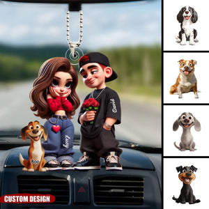 Personalized Y2K Couple With Dog Ornament - Anniversary Gift For Wife,Husband,Dog Lovers