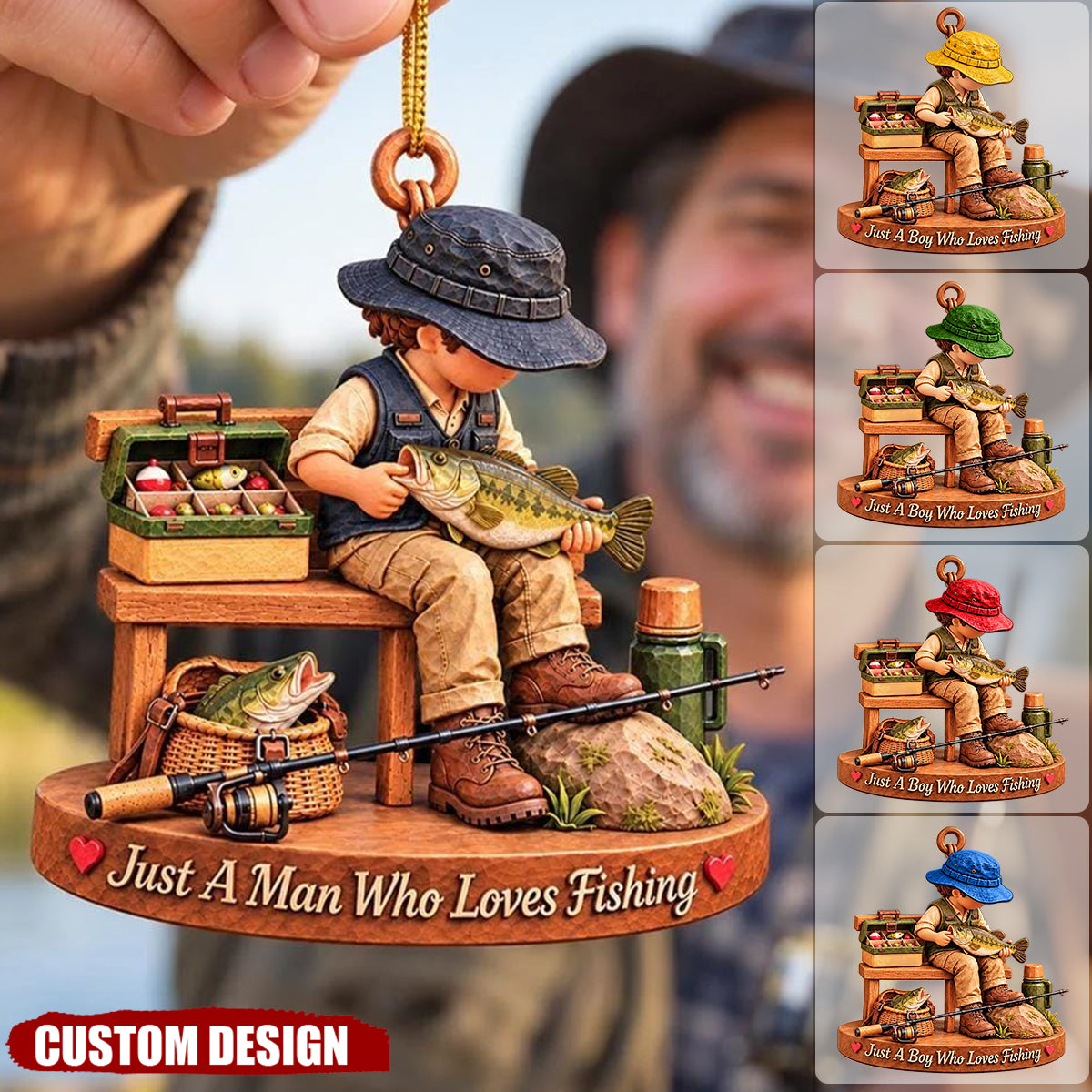 Personalized Just A Boy Who Loves Fishing Christmas Ornament - Gift for Son Dad Fishing