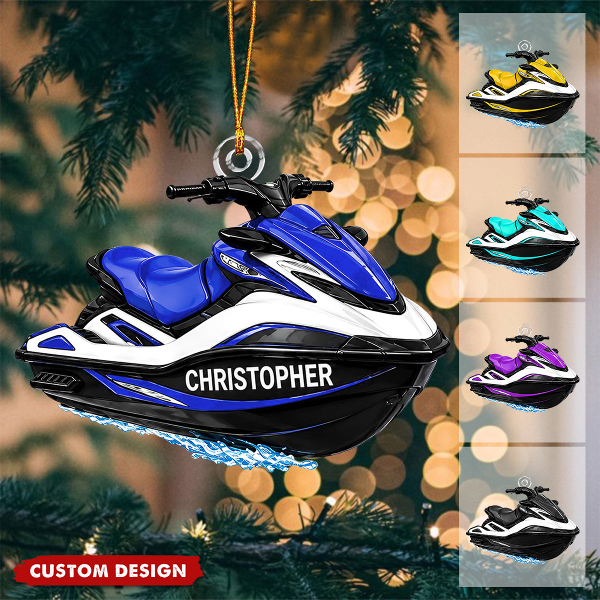 Personalized Jet Ski Ornament, Custom Name Watercraft Christmas Ornament, Jet Ski Rider Gift