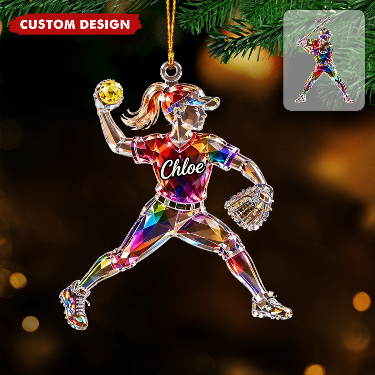 Personalized Baseball Softball Acrylic Ornament, Softball Baseball Lover Gift