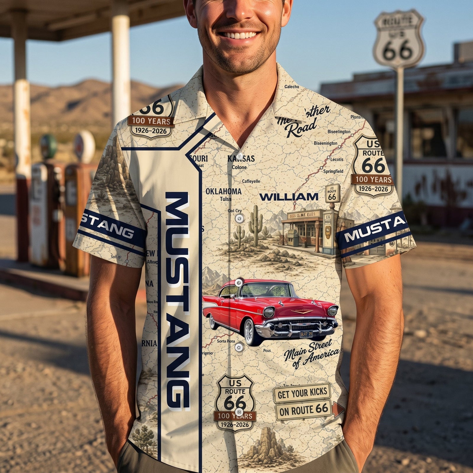 Celebrate 100 Years of Road Route 66 - This Is How I Roll - Custom Vehicle Photo Upload Car Route 66 Hawaiian Shirt