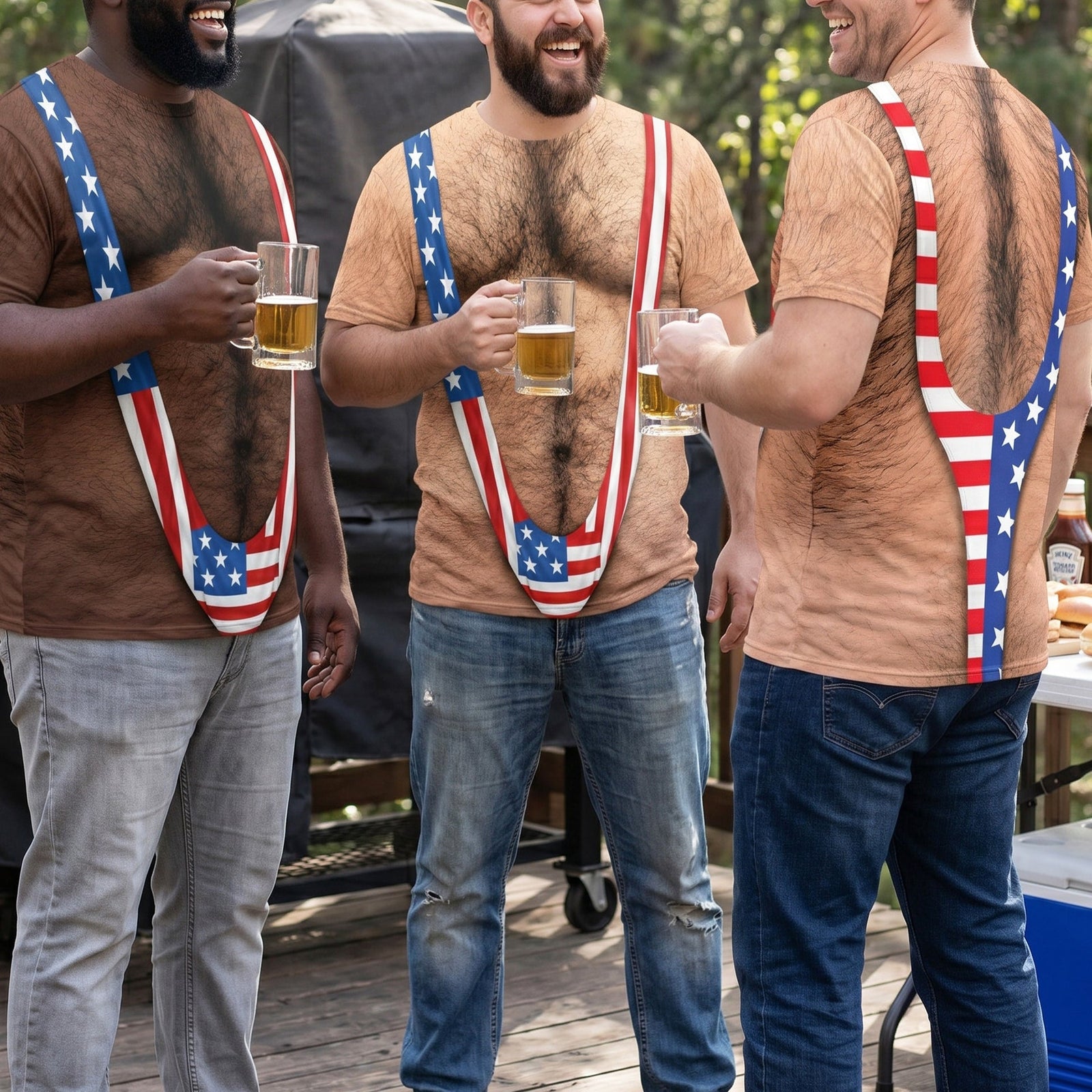 3D Hairy Body Swimsuit Funny Patriotic - Personalized T-Shirt