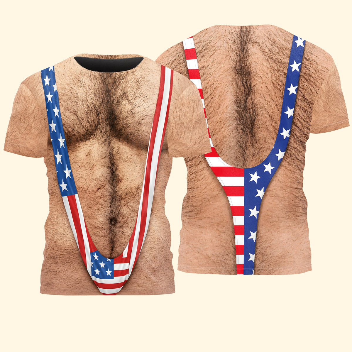 3D Hairy Body Swimsuit Funny Patriotic - Personalized T-Shirt
