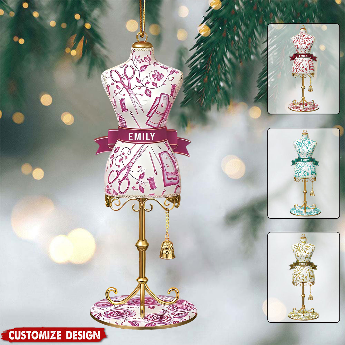Personalized Toile De Jouy Tailor Christmas Ornament