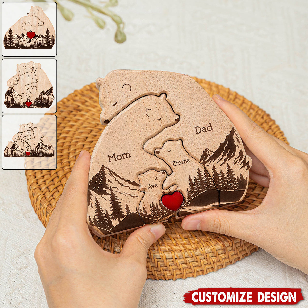 Hugging Bear Family New Version - Personalized Wooden Bear Family Puzzle
