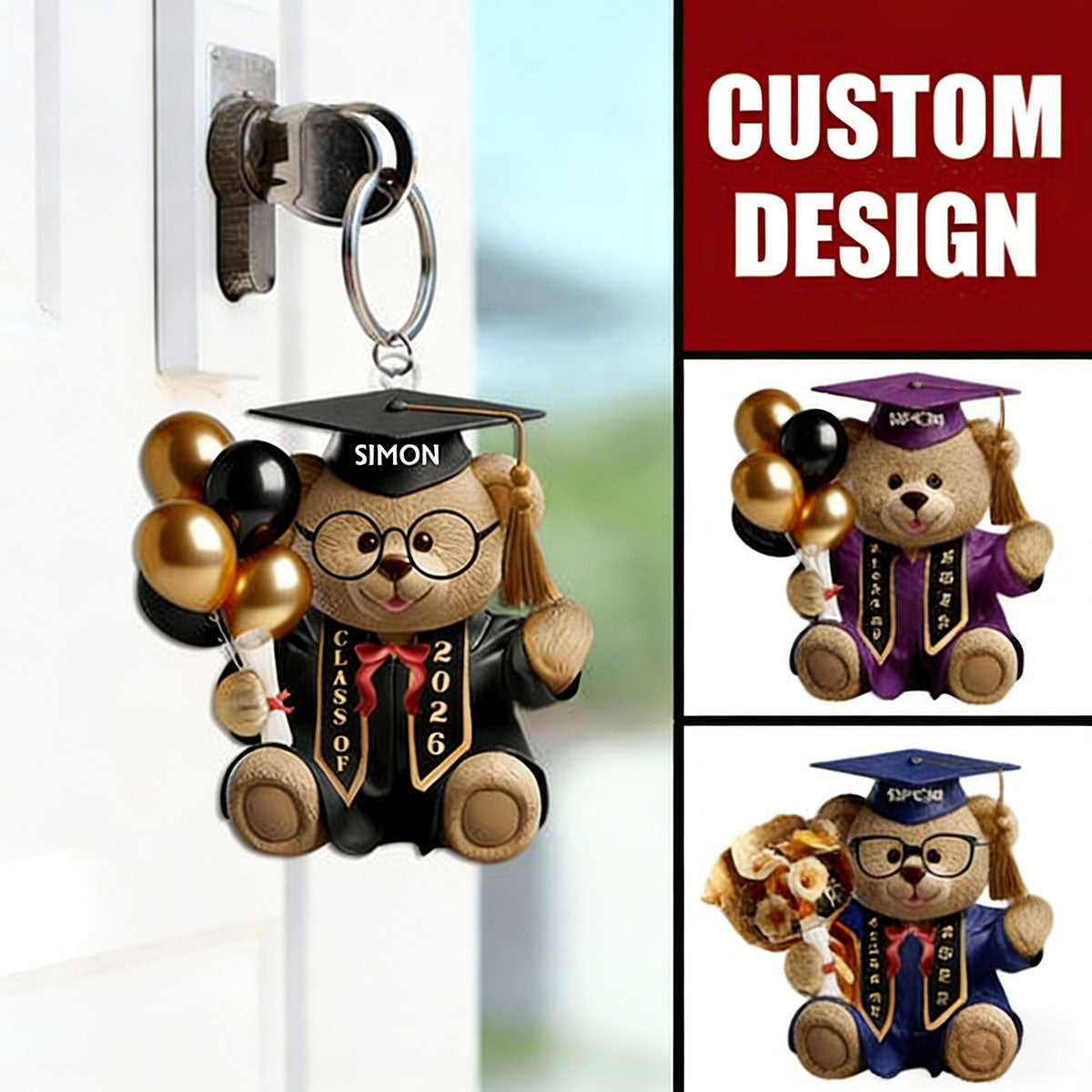 Graduation Bear - Personalized Keychain