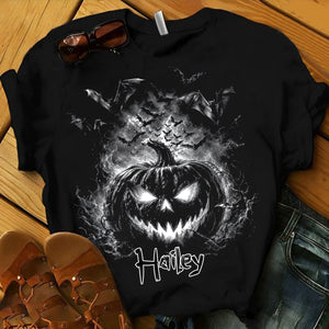 Personalized Spooky Pumpkin Bat T-Shirt - Gift For Halloween Lovers Family Friends