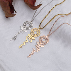 Personalized Sunflower Necklace - Gift For Mom,Grandma,Wife