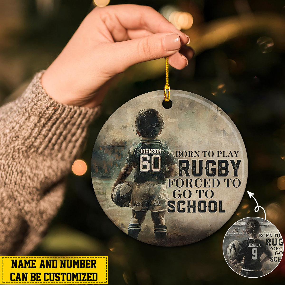 Born To Play Rugby Personalized Rugby Boy/Girl Christmas Ceramic Ornament-Gift For Softball Lovers