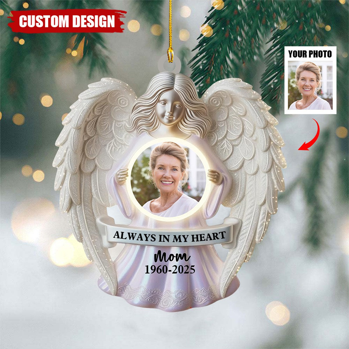 Personalized Memorial Acrylic Ornament Safe In The Arms Of Jesus, Christmas In Heaven, Religious Sympathy Gift, Remembrance Keepsake Gift