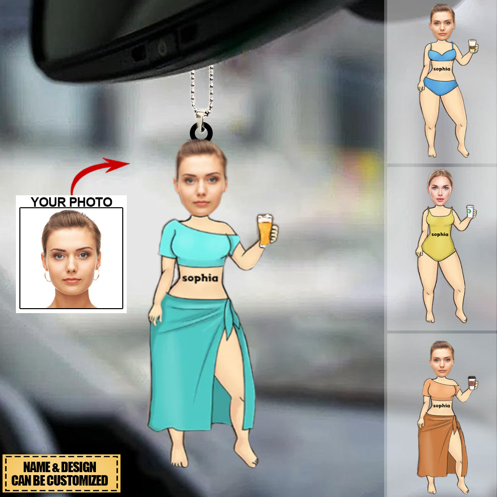 Sun Sand And Besties - Bestie Personalized Car Hanging Ornament - Gift For Best Friends,Sisters -Custom Your Photo/Name