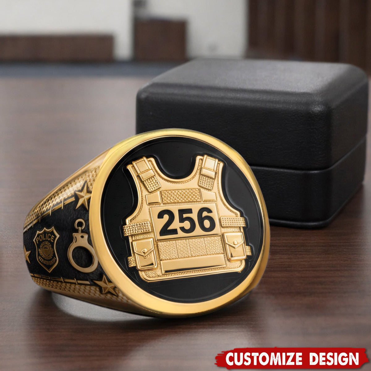 Personalized Police Officer Protect And Serve Signet Ring - Gift For Police Officers