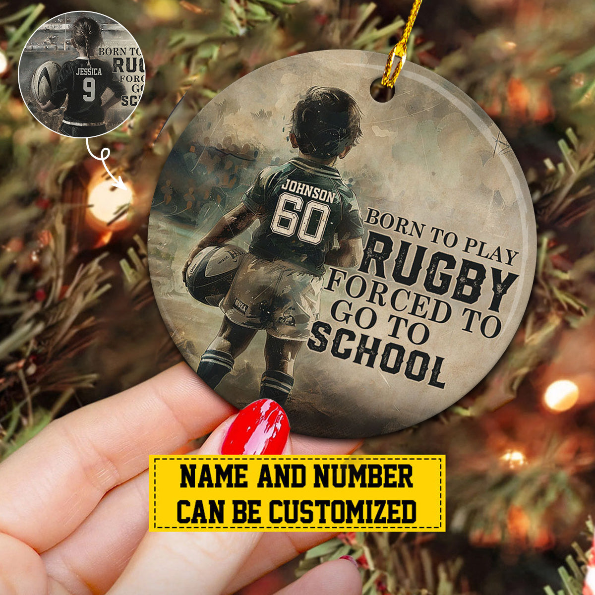 Born To Play Rugby Personalized Rugby Boy/Girl Christmas Ceramic Ornament-Gift For Softball Lovers
