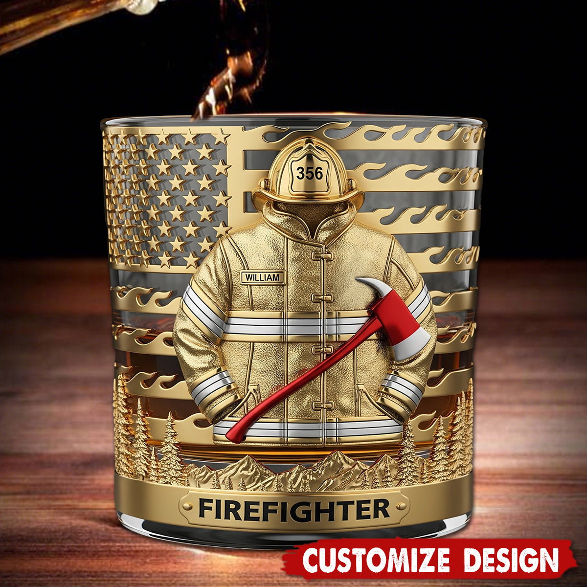 Firefighter Fire Dept Whiskey Glass - Personalized Gifts For Firefighter Retirees and Active Duty