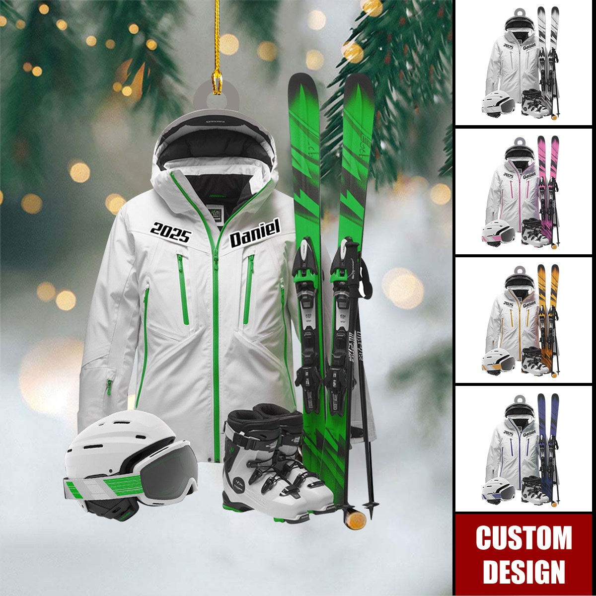 Personalized Ski Equipment Christmas Ornament