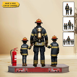 Firefighter Dad And Kids - Personalized Acrylic Plaque, Father's Day Gift for Dad, Gift for Husband