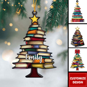 Book Tree Christmas Personalized Acrylic Ornament - Gift For Reading Lovers