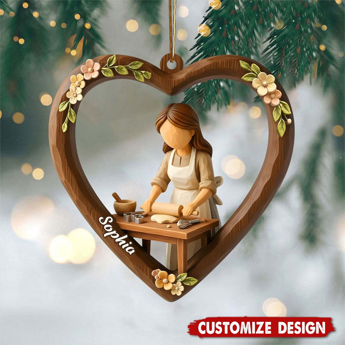 Personalized Girl and Baking Heart Christmas Ornament