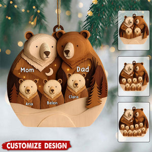 Personalized Bear Family Woodland Wooden Christmas Ornament - Gift for Family