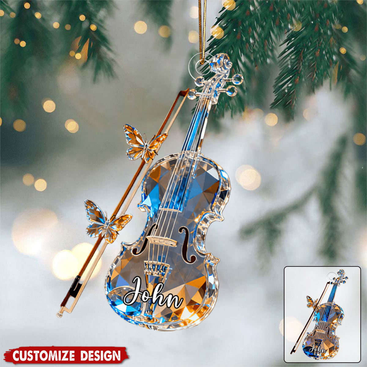 Personalized Violin Crystal Effect Ornament,Gift for Violinist