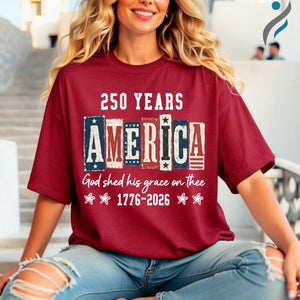 Personalized Patriotic Christian American Flag 250 Years Tee-Gift For Fourth Of July Enthusiasts