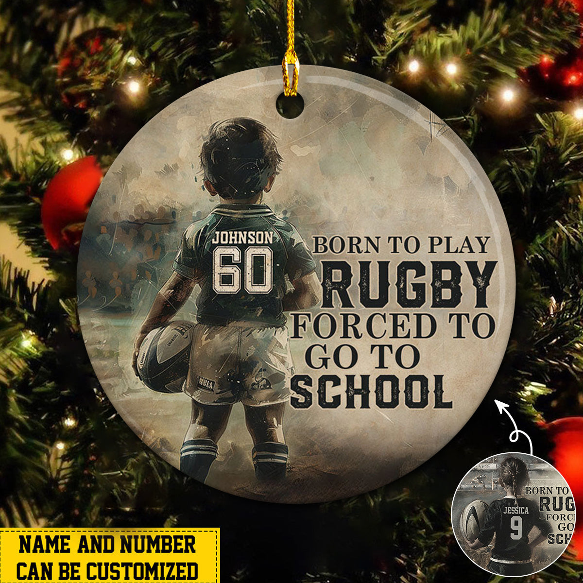 Born To Play Rugby Personalized Rugby Boy/Girl Christmas Ceramic Ornament-Gift For Softball Lovers